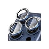 CONSTRAIN İphone 15 Pro/İphone 15 Pro Max İle Uyumlu Taşlı Metal Temperli Cam Lens Koruyucu, Gümüş