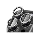 CONSTRAIN İphone 15 Pro/İphone 15 Pro Max İle Uyumlu Taşlı Metal Temperli Cam Lens Koruyucu, Siyah