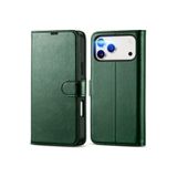 CONSTRAIN - iPhone 17 Pro ile uyumlu Kılıf 360 Tam Kaplar Deri Dokulu Kapaklı Cüzdan Standlı Kartvizitli Kopçalı - Yeşil