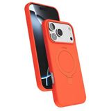 CONSTRAIN - iPhone 17 Pro ile uyumlu Kılıf Magsafe ile uyumlu Halkalı Extra Standlı içi Kadife Yumuşak Mat Renkli Süet Silikon Kapak - Turuncu