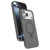 CONSTRAIN - iPhone 17 Pro Max ile uyumlu Kılıf Magsafe ile uyumlu Halkalı Extra Standlı içi Kadife Yumuşak Renkli Süet Silikon Kapak - Gri