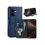 CONSTRAIN - Oppo Reno 14F ile uyumlu Kılıf 360 Tam Kaplar Deri Dokulu Kapaklı Cüzdan Standlı Kartvizitli Kopçalı Kapak - Lacivert