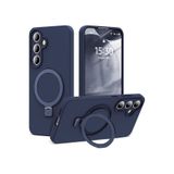 CONSTRAIN - Samsung Galaxy A25 ile uyumlu Kılıf Magsafe ile uyumlu Halkalı Extra Standlı içi Kadife Yumuşak Renkli Silikon Kapak - Lacivert