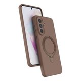 CONSTRAIN - Samsung Galaxy A27 İçin Kılıf Kamera Çıkıntılı MagSafe İle Uyumlu Şarj Özellikli Halka Stand Yumuşak Dokulu Kapak - Kahverengi