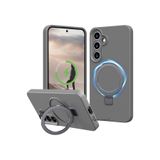CONSTRAIN - Samsung Galaxy S24 FE ile uyumlu Kılıf Magsafe ile uyumlu Halkalı Extra Standlı içi Kadife Yumuşak Renkli Silikon Kapak - Gri