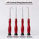 Conta Oring Çıkartma Kiti Oto Tamir Oring Seti 4 Parça Sökme Kancası Paslanmaz Çelik Ergonomik Saplı - Kırmızı - Siyah - 1