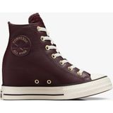 Converse Chuck Taylor All Star Wedge Kadın Bordo Deri Platform Sneaker - Siyah