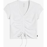 Converse Classic Kadın Slim Fit V Yaka Büzgülü Beyaz T-Shirt - 102-Beyaz - 2XL