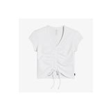 converse Classic Kadın Slim Fit V Yaka Büzgülü Beyaz T-shirt