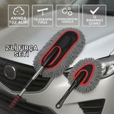 Coofbe 2 Adet Set Profesyonel Püsküllü Mikrofiber Araç Yıkama Fırçası Toz Alma Fırçası Araç Paspası - Siyah