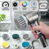Coofbe 2400RPM Hızlı Şarjlı Değiştirilebilir 5 Başlıklı Profesyonel Temizlik Fırçası Mutfak Lavabo Banyo Temizlik Fırçası - Beyaz
