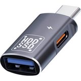 Coofbe 2in1 Type-C To Type-C ve USB Dönüştürücü Çevirici Otg Type-C To Şarj ve Otg 3.0 Dönüştürücü - Gri