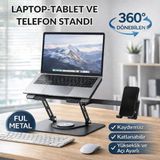 Coofbe 2in1 Yükseklik Ayarlı 360 Döner Alüminyum Laptop Standı Laptop Sehpası ve Telefon Standı - Gri