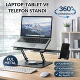 Coofbe 2İn1 Yükseklik Ayarlı 360 Döner Alüminyum Laptop Standı Laptop Sehpası Ve Telefon Standı