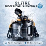 Coofbe 2lt Su Matarası Su Şişesi Pipetli Sızdırmaz Bpa Içermez Emniyet Kilitli Suluk Sporcu Motivasyon Su Matarası Siyah