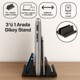 Coofbe 3 Bölmeli Metal Genişlik Ayarlamalı Masaüstü Dikey Macbook Laptop Notebook Standı Telefon Tablet Standı - Siyah