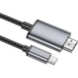 Coofbe 4K 30Hz Type-C To HDMI Dönüştürücü Görüntü Aktarım Kablosu 2metre Type-C To HDMI Görüntü Kablo - Gri