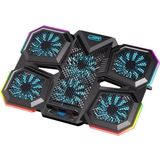 Coofbe 6 Fanlı 12 Rgb Işık Modlu Kademe Standlı LCD Göstergeli Notebook Soğutucu Laptop Standı Soğutucu - Siyah