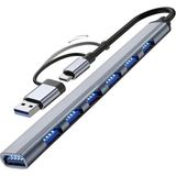 Coofbe 7in1 USB ve Type-C Girişli USB Çoğaltıcı 7in1 USB 3.0 Çoğaltıcı Type-C To USB Çevirici Akım Korumalı - Siyah
