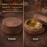 Coofbe Ahşap Kapaklı Masaüstü Küllük Kül Tablası Paslanmaz Çelik Kül Tablası Koku Engellemeli Küllük - Altın Sarı