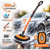 Coofbe Ayarlanabilir Teleskopik Mikrofiber Araç Yıkama Fırçası+yedek Bez Kuru Islak Oto Yıkama Fırçası 1 Adet