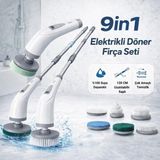 Coofbe Göstergeli 2000MAH Şarjlı Değiştirilebilir 9ın1 9 Başlıklı Temizlik Fırçası Şarjlı Temizlik Fırçası - Beyaz