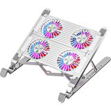 Coofbe LED Işıklı Yükseklik Ayarlı Katlanabilir 4 Fanlı Notebook Laptop Soğutucu Turbo Fan Laptop Standı - Gr