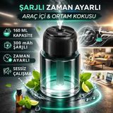 Coofbe Otomatik 160 ml Şarjlı Araç Aroma Difüzör Işıklı Oto Kokusu Zaman Ayarlı Sessiz Çalışma Araba Koku Makinası Aromaterapi