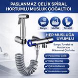 Coofbe Paslanmaz Çelik Sprial Hortum Taharet Musluğu Çoğaltıcı Sprey Tabanca Klozet & Banyo Temizleme Seti Gümüş