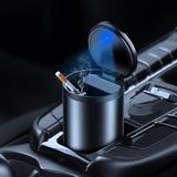 Coofbe Premium Car Ashtray LED Işıklı Alüminyum Taşınabilir Kapaklı Araba Küllük Kül Tablası Kokusuz - Siyah