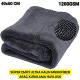 Coofbe Profesyonel 40X60CM 1200GSM Ultra Kalın Mikrofiber Araç Kurulama Havlusu Oto Yıkama Bezi Kurutma Havlusu - Gri