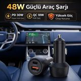 Coofbe Şarj Akım Korumalı 48W 2 Portlu Araç Şarj Aleti Araç Çakmaklık Şarj Aleti Type-C ve USB Giriş 12V / 24V - Siyah