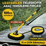 Coofbe Teleskopic Saplı Oto Yıkama Fırcası Toz Alma Paspası Kuru Islak Araç Yıkama Fırcası+Yedek Bez