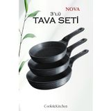 COOK KİTCHEN Linka Home 3’lü Tava Seti 20 24 28 Cm Granit Döküm