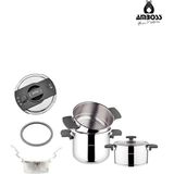 Cook Master 7 Parça Çok Fonksiyonlu Paslanmaz Çelik Buharlı Düdüklü Tencere Seti - Siyah - 5 - 7 L Set