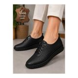 CookaShoes Cooka Shoes Kadın Siyah Hakiki Deri Anne Ayakkabısı Ortopedik Günlük Yürüyüş Ayakkabısı