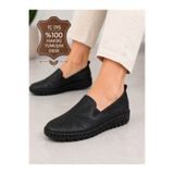 CookaShoes Hakiki Deri Anne Ayakkabısı Ortopedik Kadın Günlük Ayakkabı İç Dış %100 Hakiki Yumuşak Deri Esnek Hafif Taban Siyah