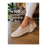 CookaShoes Kadın Hakiki Deri Anne Ayakkabısı – İç Dış %100 Hakiki Yumuşak Deri, Ortopedik, Esnek, Hafif ve Günlük Rahat Ayakkabı Krem