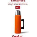 Cooker 1.5 Litre Çift Katlı Çelik Termos - 24 Saat Sıcak, 48 Saat Soğuk, Kulplu (Kamp, Piknik, Ofis, Seyahat, Outdoor) - 1,5 lt - Turuncu