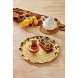 Cooker 35 cm Rölyefli Metal Yuvarlak Sunum Tepsisi, Sarı