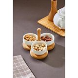 Cooker 3'lü 8 Cm Bambu Standlı Porselen Sunumluk Reçellik Çerezlik Ckr3934 Beyaz