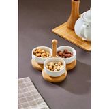 Cooker 3'lü 8 cm Bambu Standlı Porselen Sunumluk Reçellik Çerezlik CKR3934