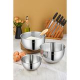 Cooker 3'lü Paslanmaz Çelik Karıştırma Kabı Seti – 24 cm (3.5 L), 26 cm (7 L), 28 cm (8 L) - 24-26-28cm - Gümüş