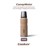 Cooker 500 ML Çift Kat Sızdırmaz Paslanmaz Çelik Termos, Bej, 12 Saat Sıcak 24 Saat Soğuk Koruma