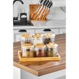 Cooker 6 Parça Standlı Bambu Kapaklı Borosilikat Cam Yuvarlak Baharatlık