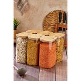 Cooker 6'lı 2.5 Litre Borosilikat Cam Bambu Kapaklı Kavanoz CKR4552 - Şeffaf - 6 Adet - 2,5 lt