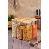 Cooker 6'lı 3 Litre Borosilikat Cam Bambu Kapaklı Kavanoz CKR4551
