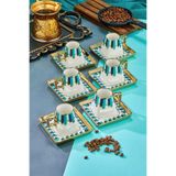 Cooker 90 ml Porselen 6'lı Kahve Fincanı Seti, Yeşil, Altın Yaldızlı Modern Tasarım