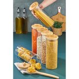Cooker Bambu Yuvarlak Kapaklı Vakumlu Borosilikat 29.5 cm 6 Adet Cam Kavanoz Cam Erzak Saklama Kabı