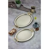 Cooker Ckr3907 Gold Kulplu Gümüş Oval Tepsi 2'Li